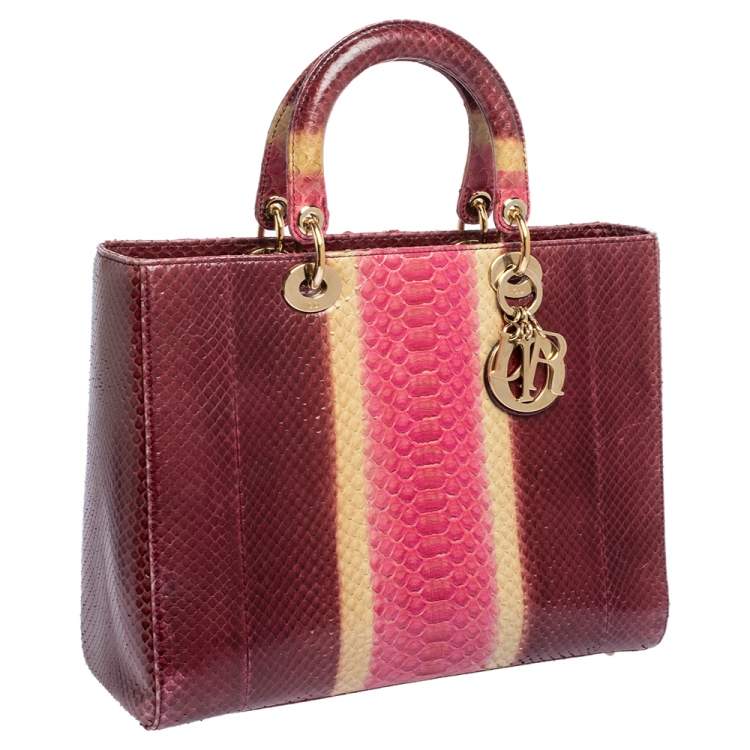 Pre Owned Dior Burgundy Ombre Python Large Lady Dior Tote