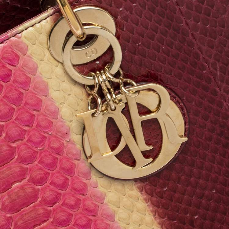 Pre Owned Dior Burgundy Ombre Python Large Lady Dior Tote