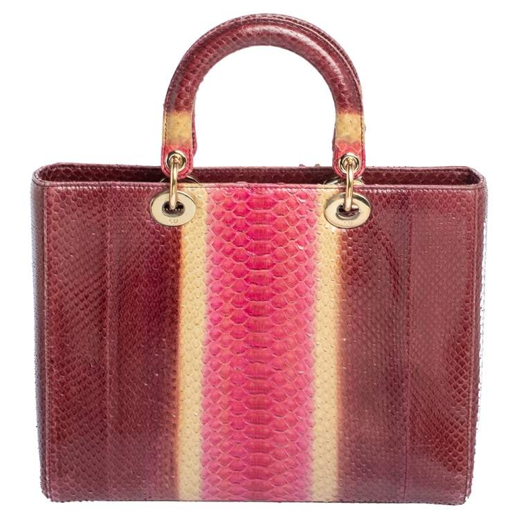 Pre Owned Dior Burgundy Ombre Python Large Lady Dior Tote