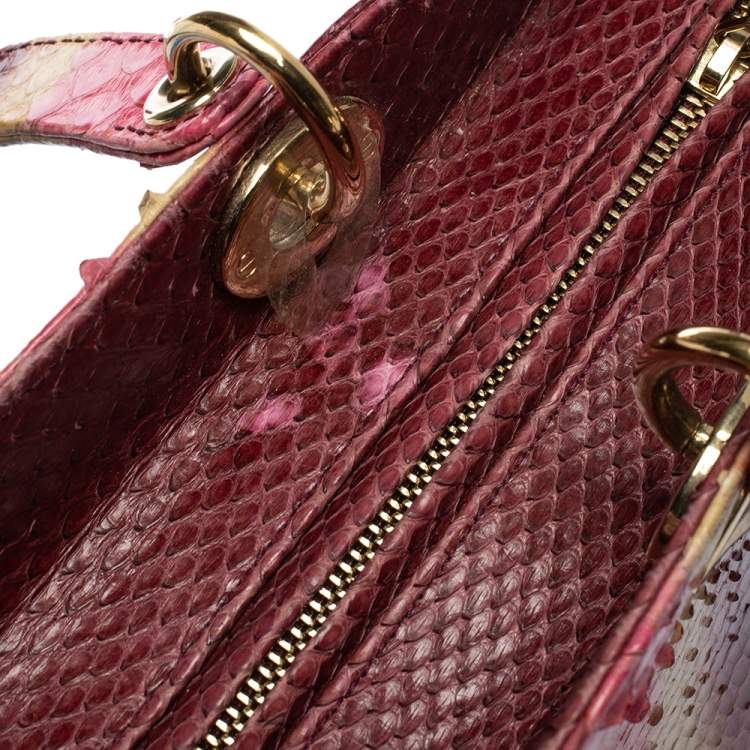 Pre Owned Dior Burgundy Ombre Python Large Lady Dior Tote