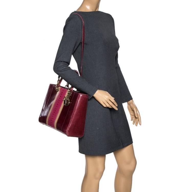 Pre Owned Dior Burgundy Ombre Python Large Lady Dior Tote