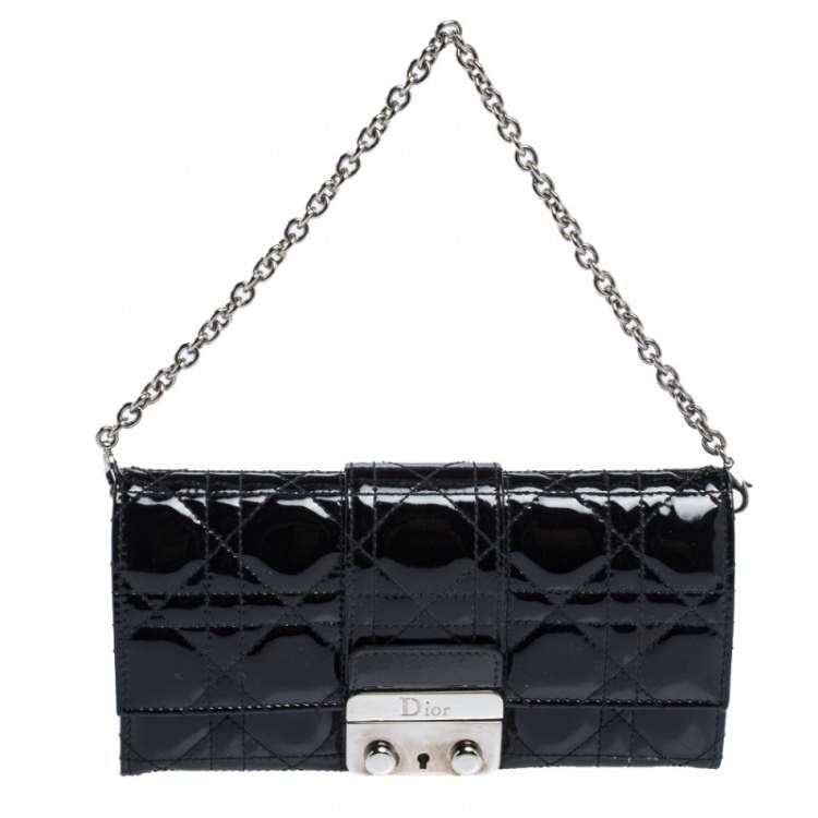 Pre Owned Dior Black Cannage Patent Leather New Lock Wallet on Chain