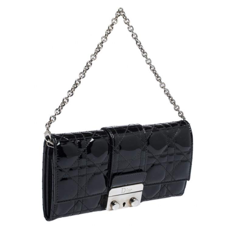 Pre Owned Dior Black Cannage Patent Leather New Lock Wallet on Chain