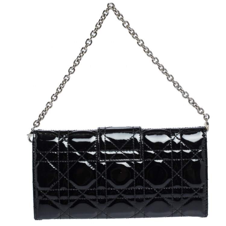 Pre Owned Dior Black Cannage Patent Leather New Lock Wallet on Chain