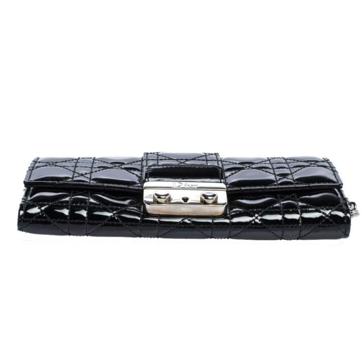 Pre Owned Dior Black Cannage Patent Leather New Lock Wallet on Chain
