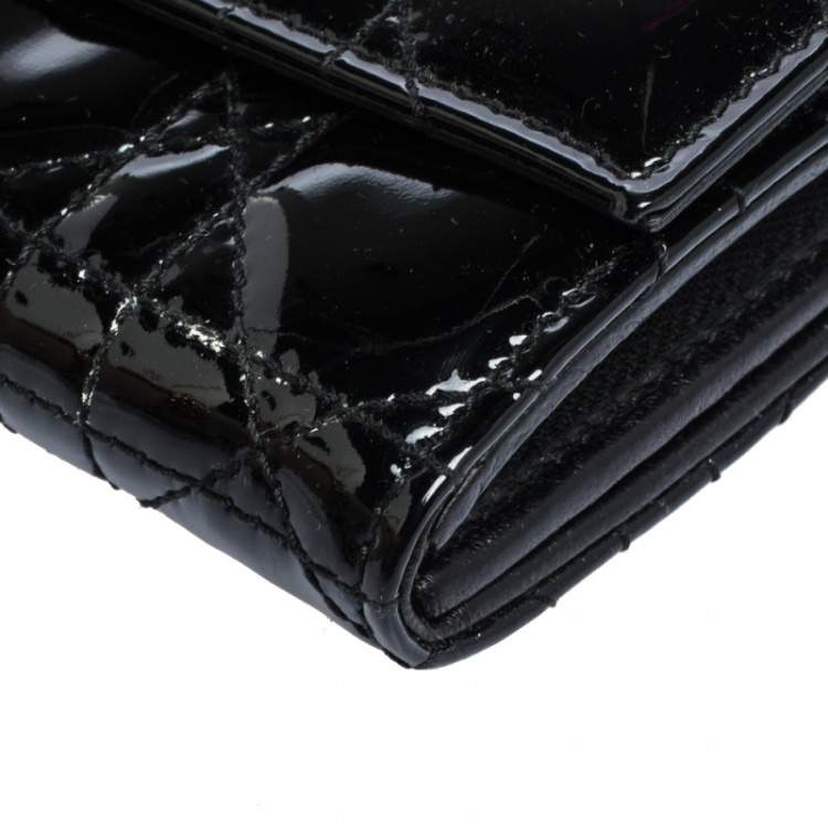 Pre Owned Dior Black Cannage Patent Leather New Lock Wallet on Chain