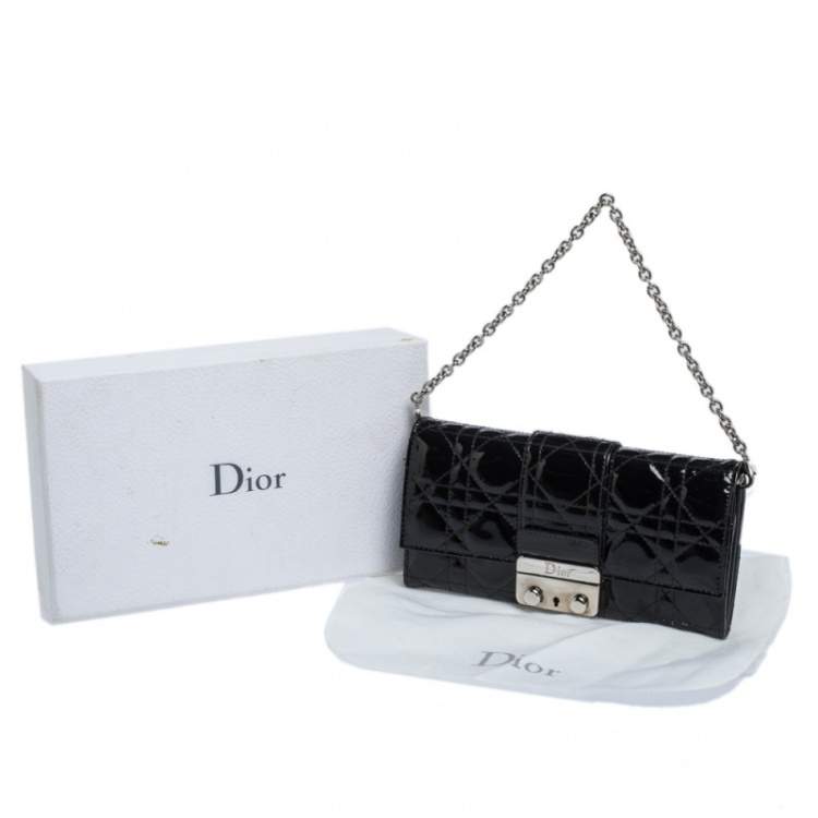 Pre Owned Dior Black Cannage Patent Leather New Lock Wallet on Chain