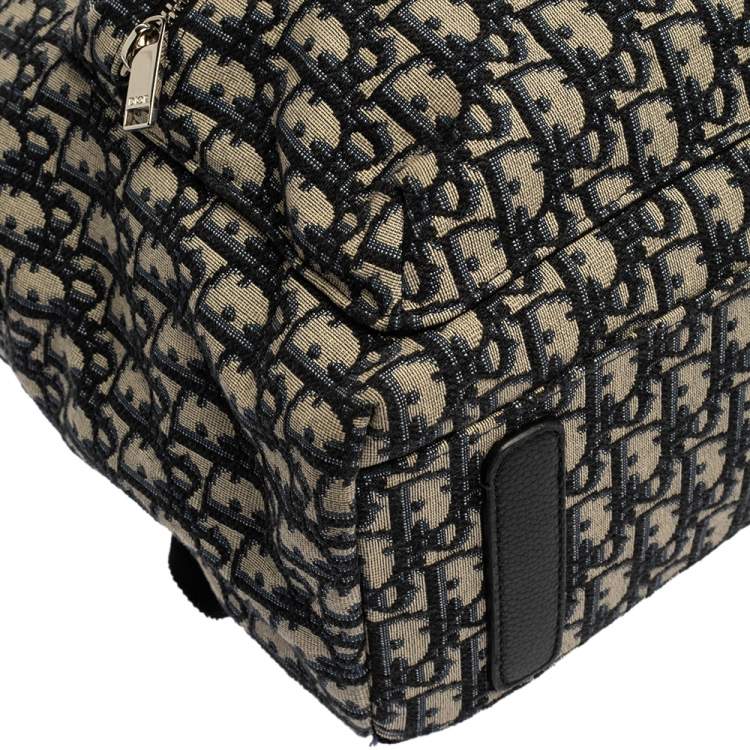 Pre Owned Dior Navy Blue/White Oblique Canvas and Leather Rider Backpack