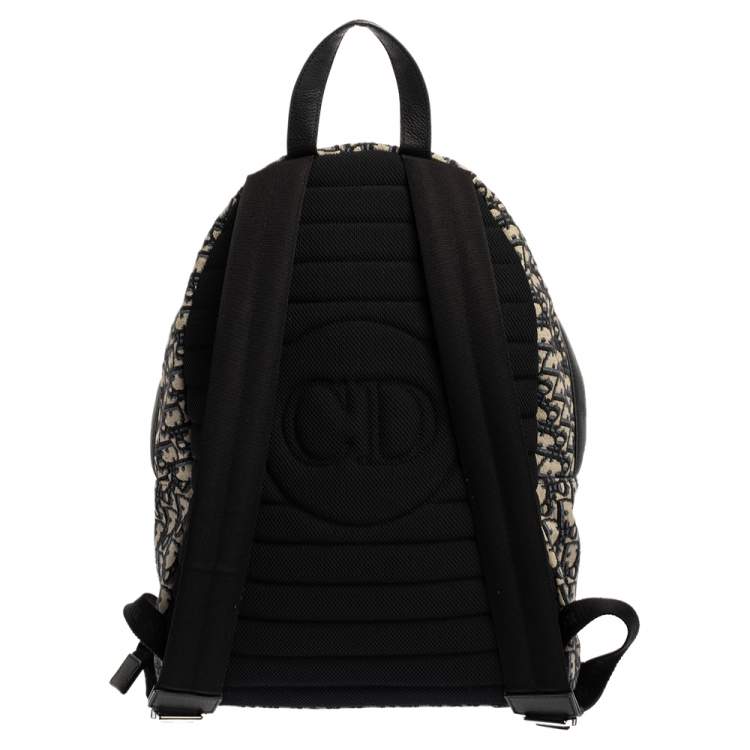 Pre Owned Dior Navy Blue/White Oblique Canvas and Leather Rider Backpack