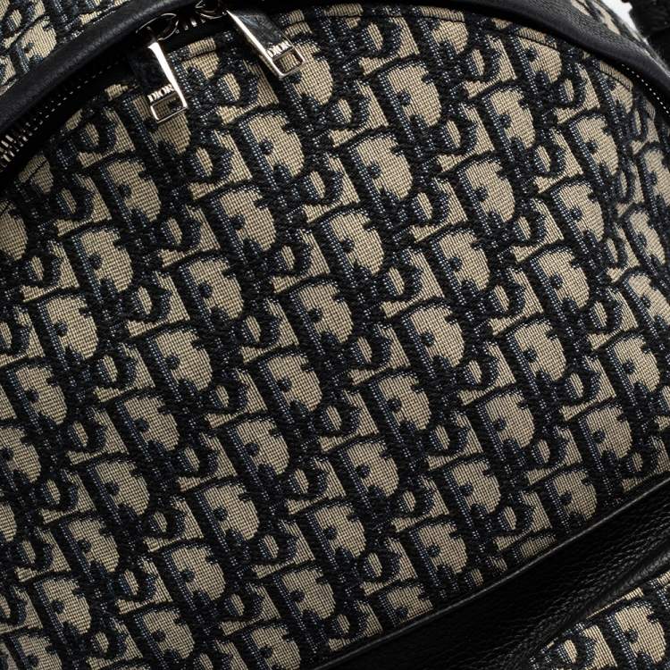 Pre Owned Dior Navy Blue/White Oblique Canvas and Leather Rider Backpack