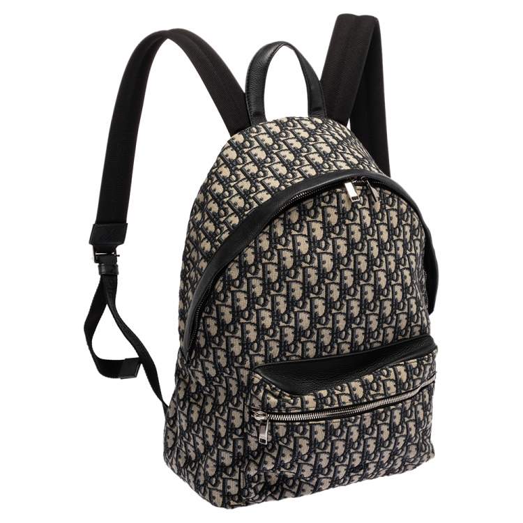 Pre Owned Dior Navy Blue/White Oblique Canvas and Leather Rider Backpack