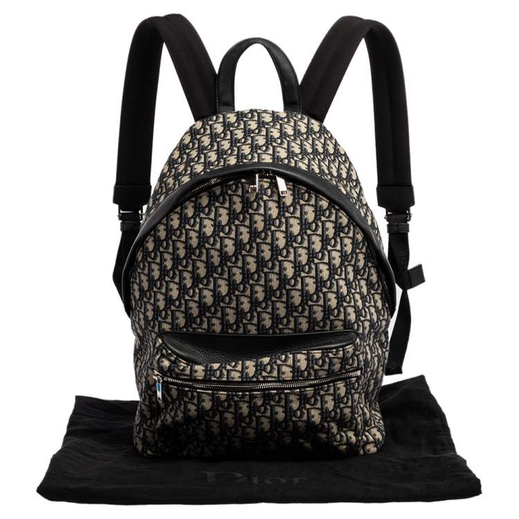 Pre Owned Dior Navy Blue/White Oblique Canvas and Leather Rider Backpack