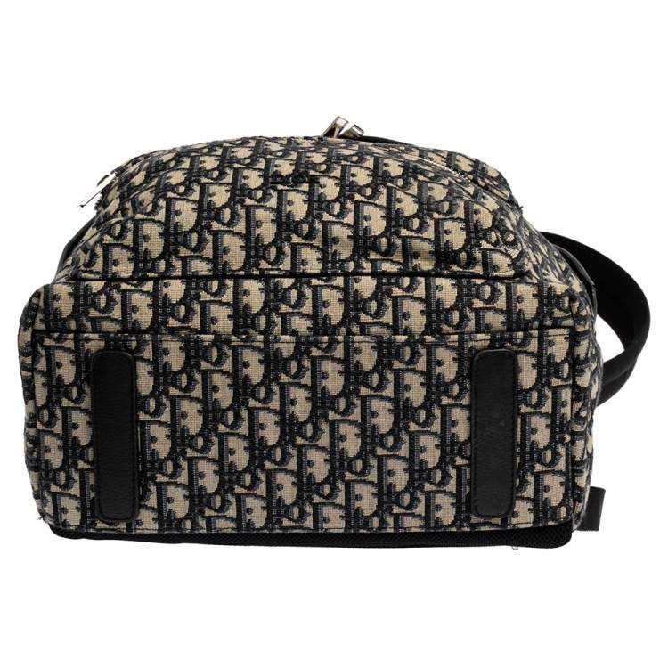 Pre Owned Dior Navy Blue/White Oblique Canvas and Leather Rider Backpack