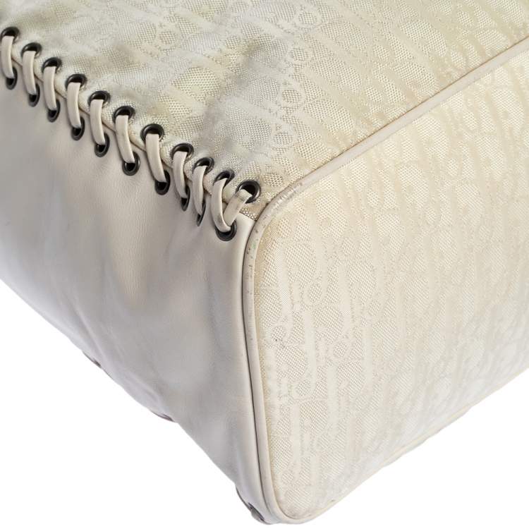 Pre Owned Dior White Oblique Canvas and Leather Ethnic Hobo