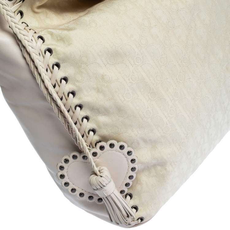 Pre Owned Dior White Oblique Canvas and Leather Ethnic Hobo