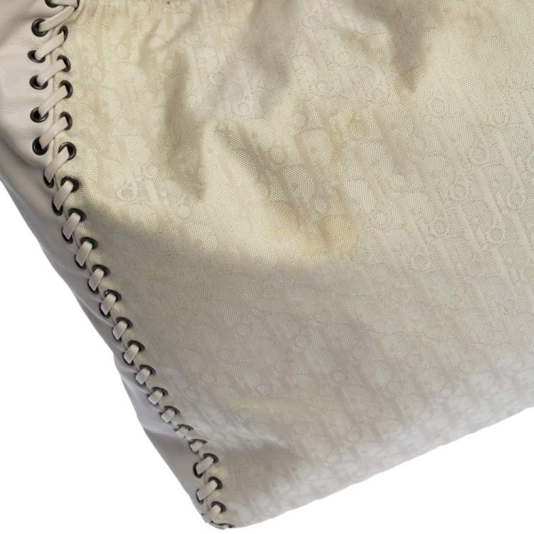 Pre Owned Dior White Oblique Canvas and Leather Ethnic Hobo