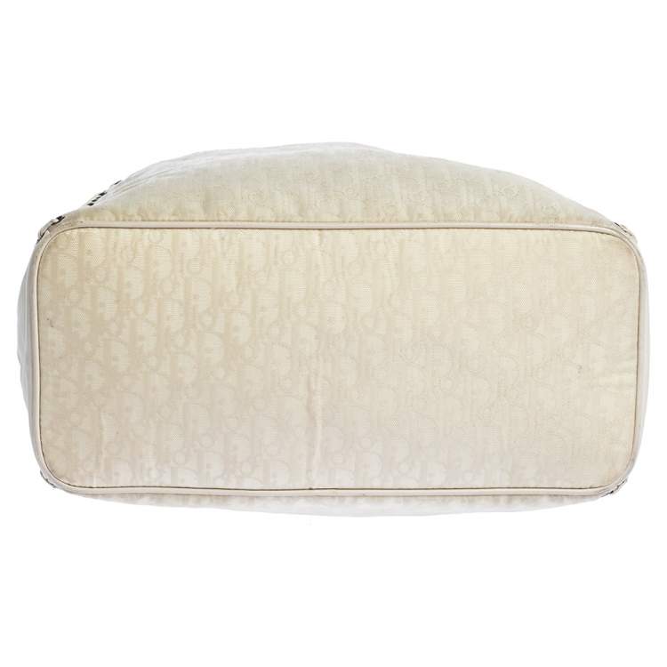 Pre Owned Dior White Oblique Canvas and Leather Ethnic Hobo