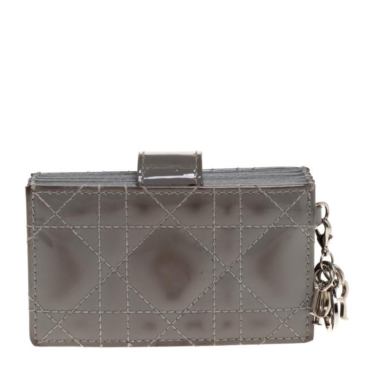 Pre Owned  Dior Grey Cannage Patent Leather Lady Dior Gusset Card Case 