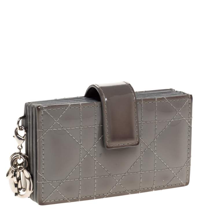 Pre Owned  Dior Grey Cannage Patent Leather Lady Dior Gusset Card Case 