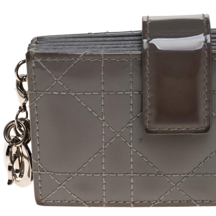 Pre Owned  Dior Grey Cannage Patent Leather Lady Dior Gusset Card Case 