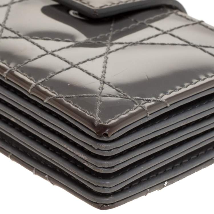 Pre Owned  Dior Grey Cannage Patent Leather Lady Dior Gusset Card Case 