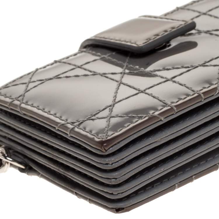 Pre Owned  Dior Grey Cannage Patent Leather Lady Dior Gusset Card Case 