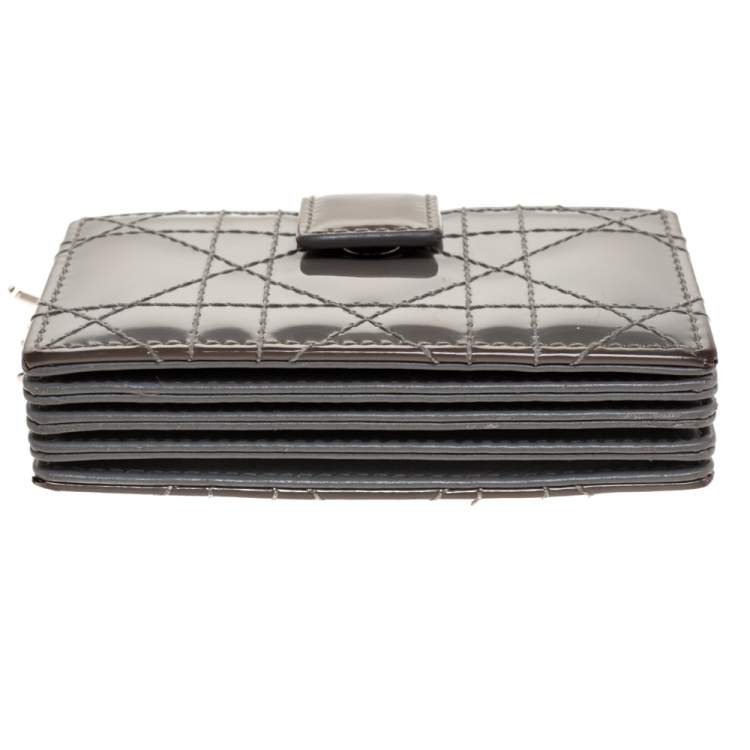 Pre Owned  Dior Grey Cannage Patent Leather Lady Dior Gusset Card Case 