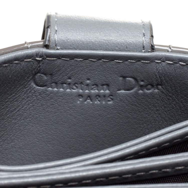 Pre Owned  Dior Grey Cannage Patent Leather Lady Dior Gusset Card Case 