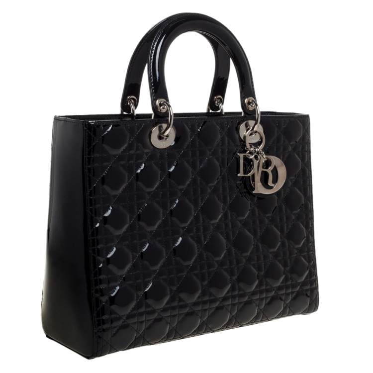 Pre Owned Dior Black Patent Leather Large Lady Dior Tote