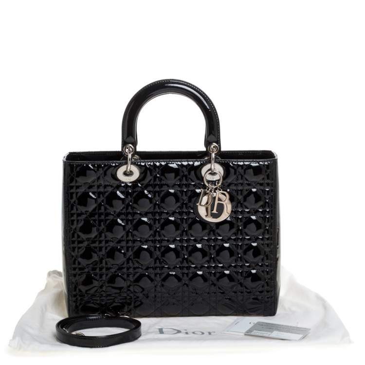 Pre Owned Dior Black Patent Leather Large Lady Dior Tote