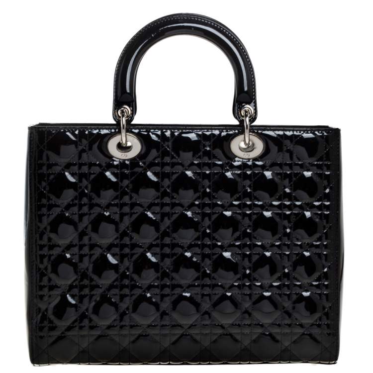 Pre Owned Dior Black Patent Leather Large Lady Dior Tote