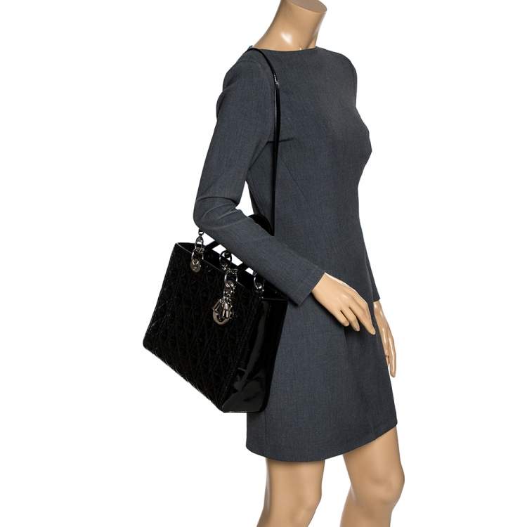 Pre Owned Dior Black Patent Leather Large Lady Dior Tote