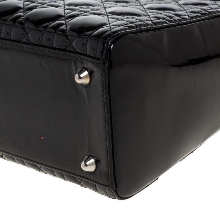 Pre Owned Dior Black Patent Leather Large Lady Dior Tote