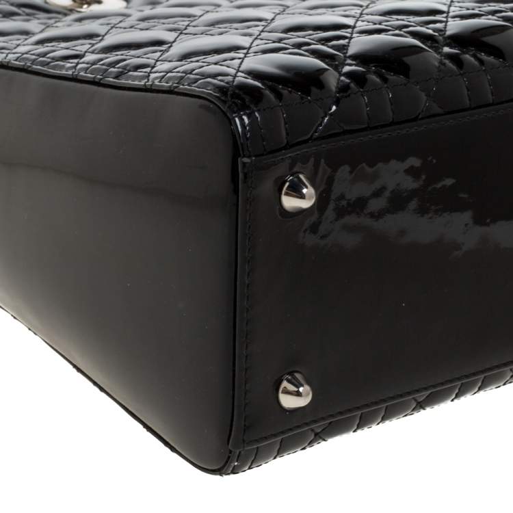 Pre Owned Dior Black Patent Leather Large Lady Dior Tote