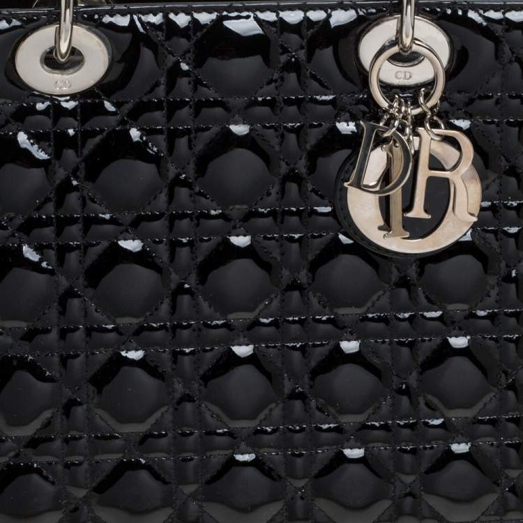 Pre Owned Dior Black Patent Leather Large Lady Dior Tote