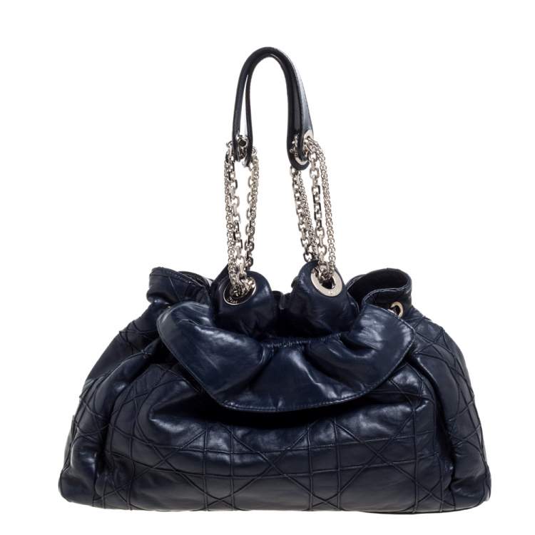 Pre Owned Dior Navy Blue Cannage Leather Le Trente Hobo