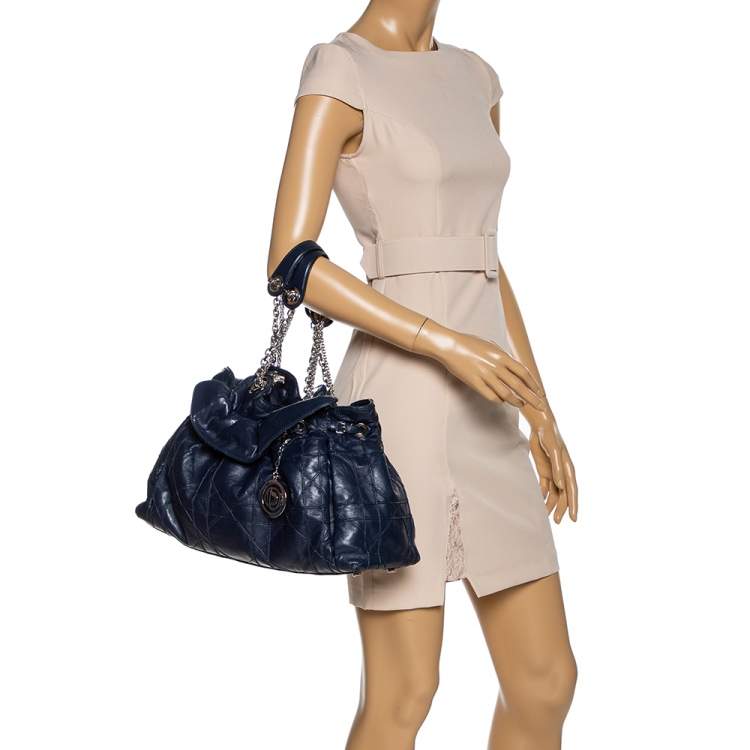 Pre Owned Dior Navy Blue Cannage Leather Le Trente Hobo