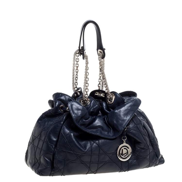 Pre Owned Dior Navy Blue Cannage Leather Le Trente Hobo