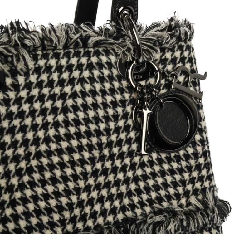 Pre Owned Dior Black/White Houndstooth Patterned Tweed Medium Lady Dior