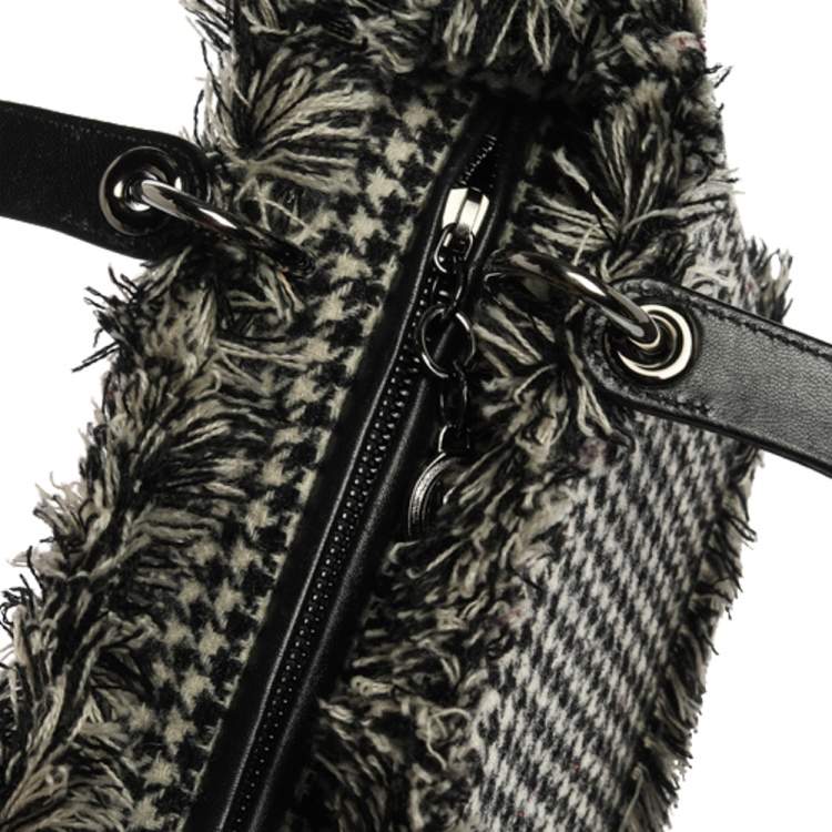 Pre Owned Dior Black/White Houndstooth Patterned Tweed Medium Lady Dior