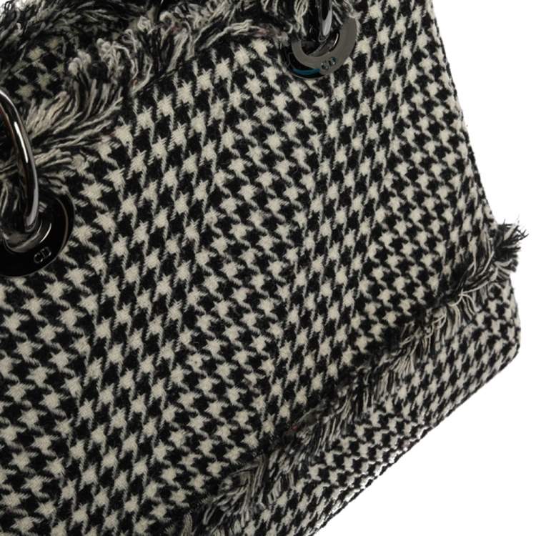 Pre Owned Dior Black/White Houndstooth Patterned Tweed Medium Lady Dior