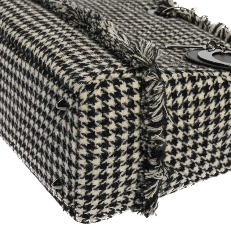 Pre Owned Dior Black/White Houndstooth Patterned Tweed Medium Lady Dior
