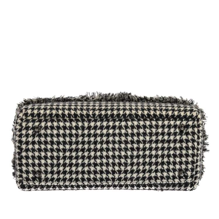 Pre Owned Dior Black/White Houndstooth Patterned Tweed Medium Lady Dior