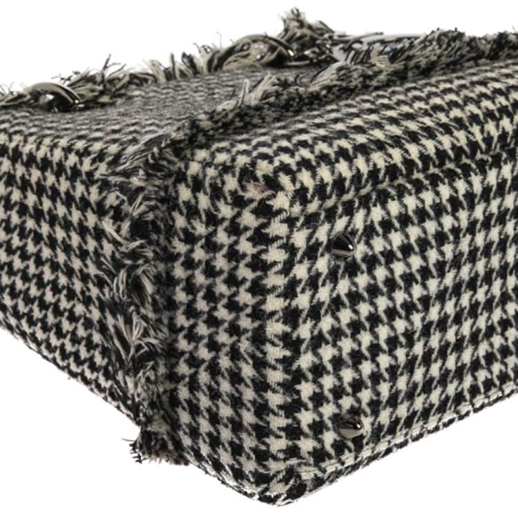 Pre Owned Dior Black/White Houndstooth Patterned Tweed Medium Lady Dior