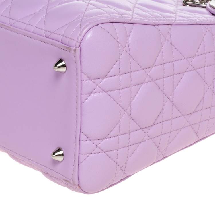 Pre Owned Dior Lavender Cannage Leather Medium Lady Dior Tote 