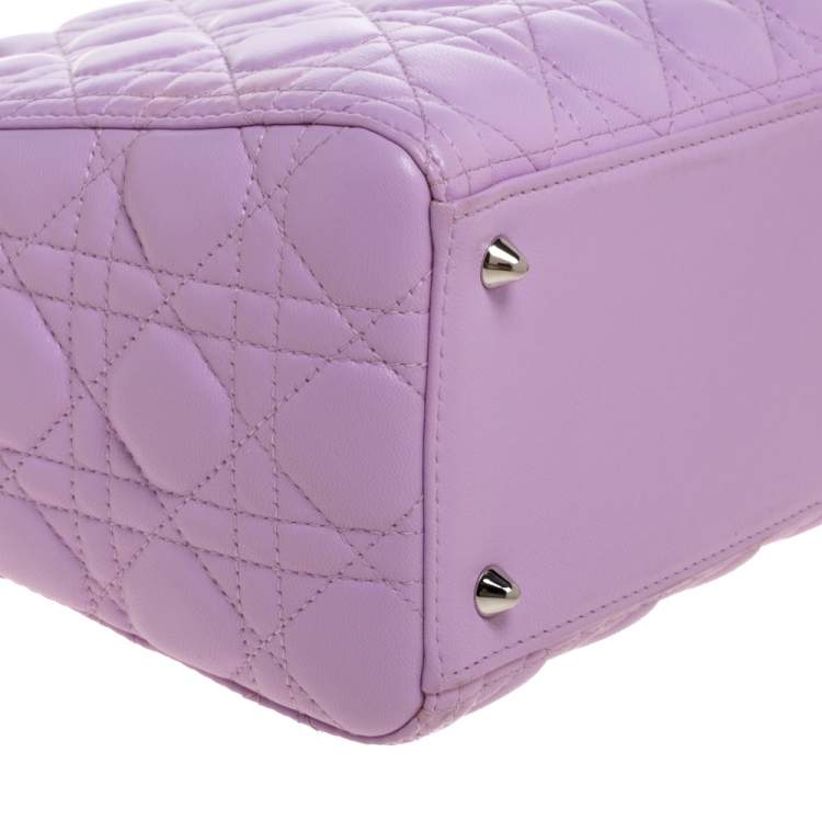 Pre Owned Dior Lavender Cannage Leather Medium Lady Dior Tote 