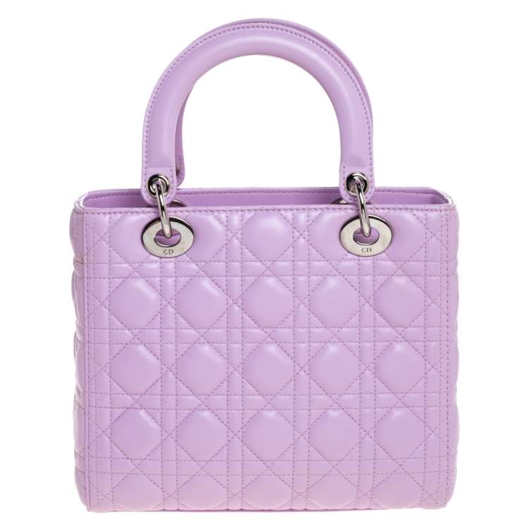 Pre Owned Dior Lavender Cannage Leather Medium Lady Dior Tote 