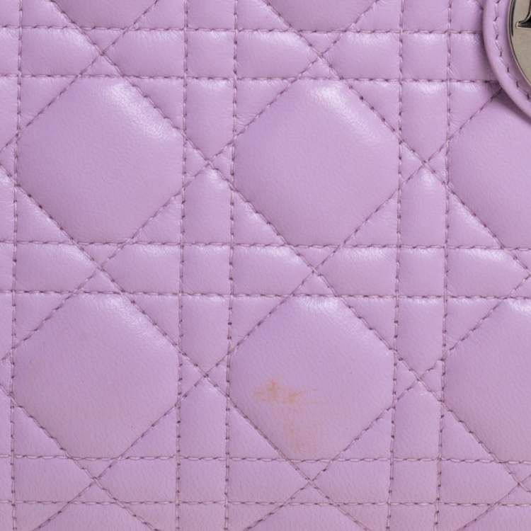 Pre Owned Dior Lavender Cannage Leather Medium Lady Dior Tote 