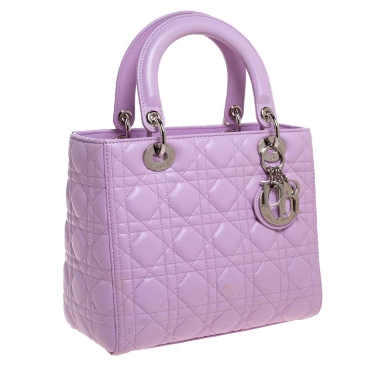 Pre Owned Dior Lavender Cannage Leather Medium Lady Dior Tote 