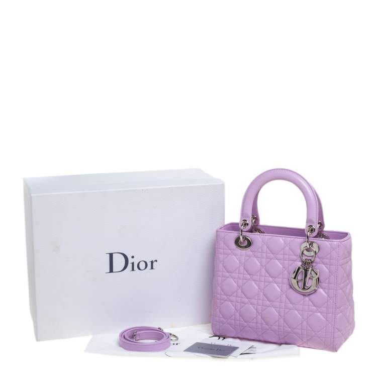 Pre Owned Dior Lavender Cannage Leather Medium Lady Dior Tote 